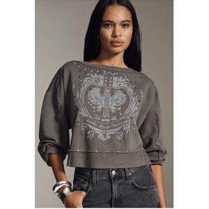 NWT Anthropologie Pilcro Studded Graphic Sweatshirt Size Large Gray Berlin Music
